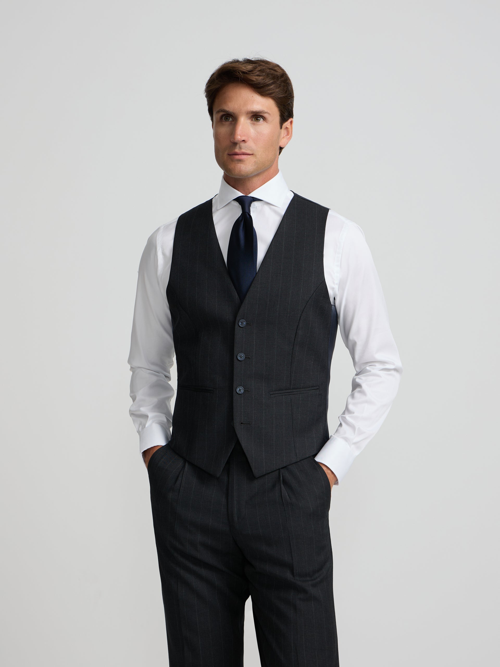 Chaleco traje raya diplomatica gris