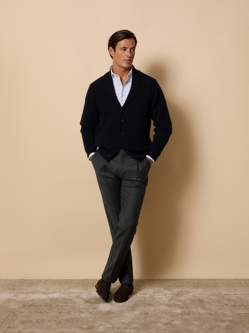 Cardigan unique cuello chal azul marino