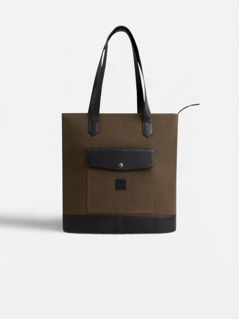 Sac cabas unique en cuir et toile marron