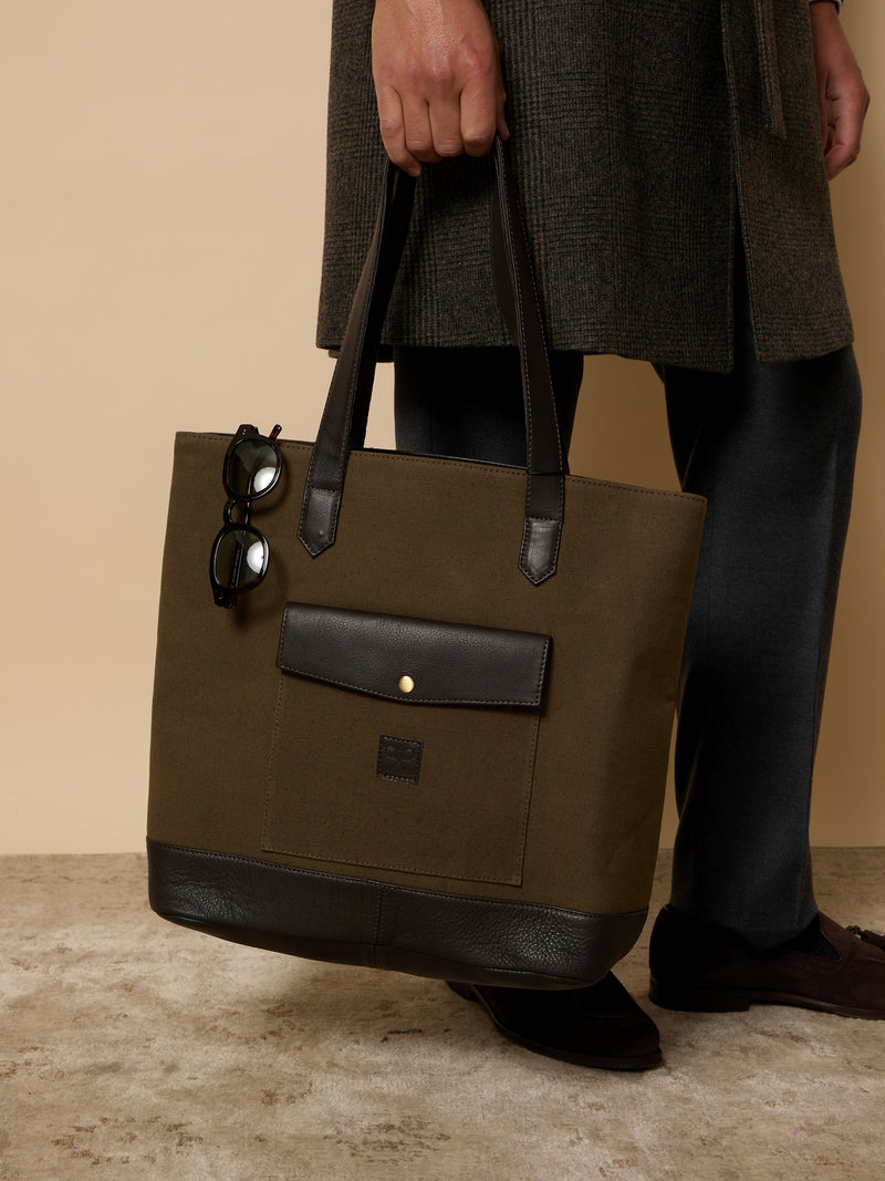 Sac cabas unique en cuir et toile marron