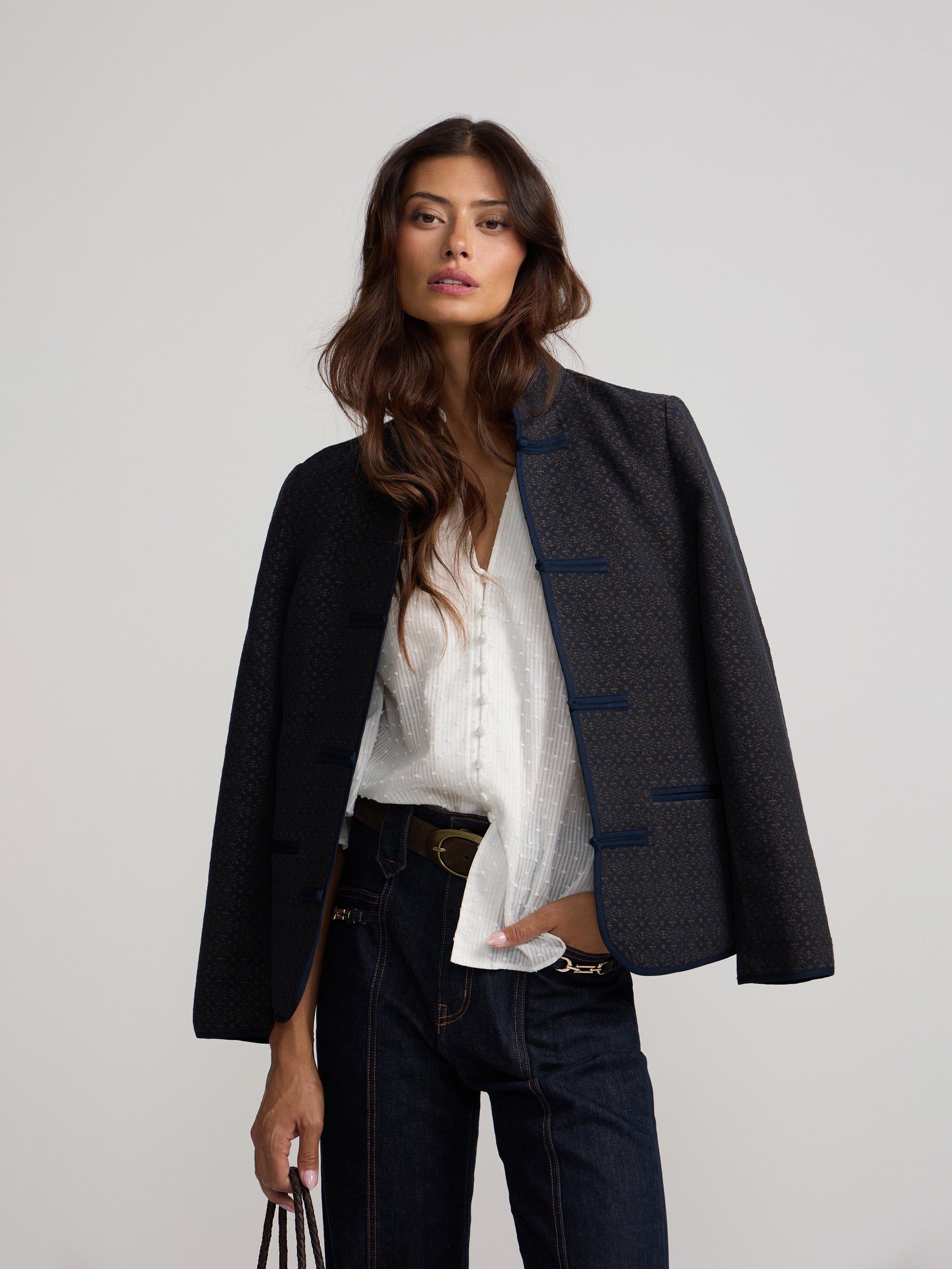 Chaqueta jacquard azul marino