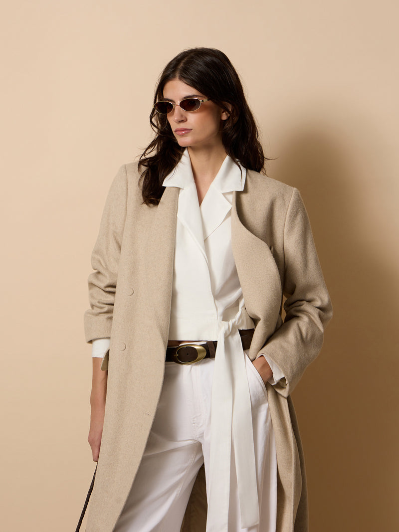 Abrigo unique largo cruzado beige