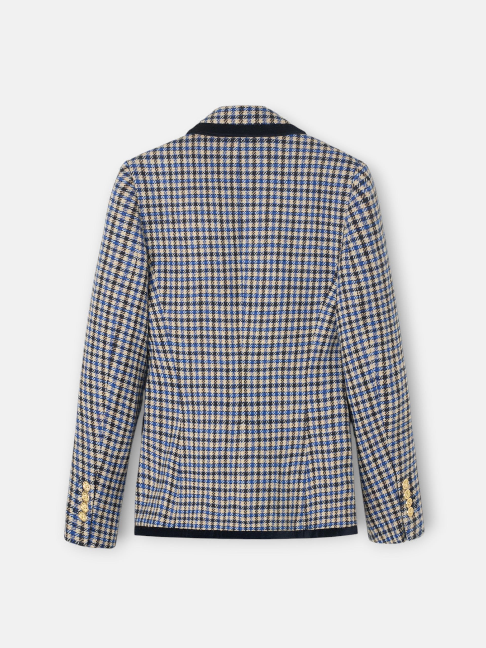 Americana cruzada ribete terciopelo cuadros azul