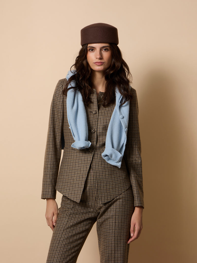 Veste unique col rond beige