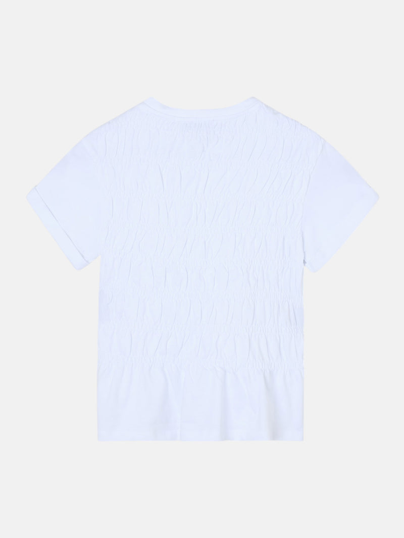 White smocked knit women's t-shirt