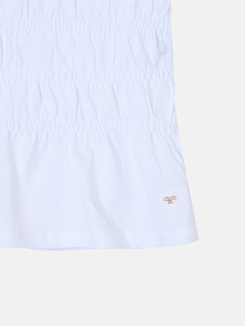 White smocked knit women's t-shirt