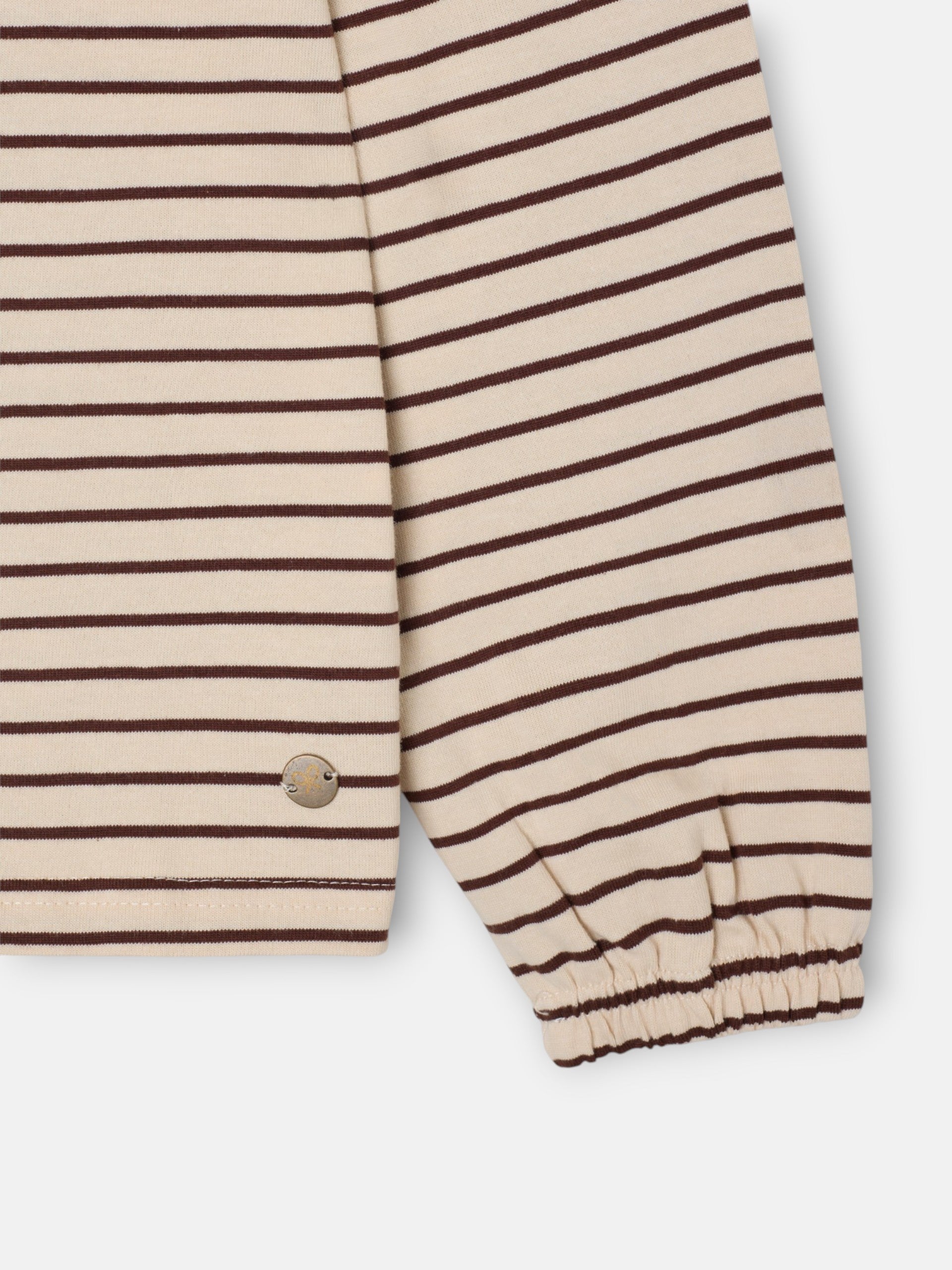 Camisola de manga comprida com gola bobo às riscas camel