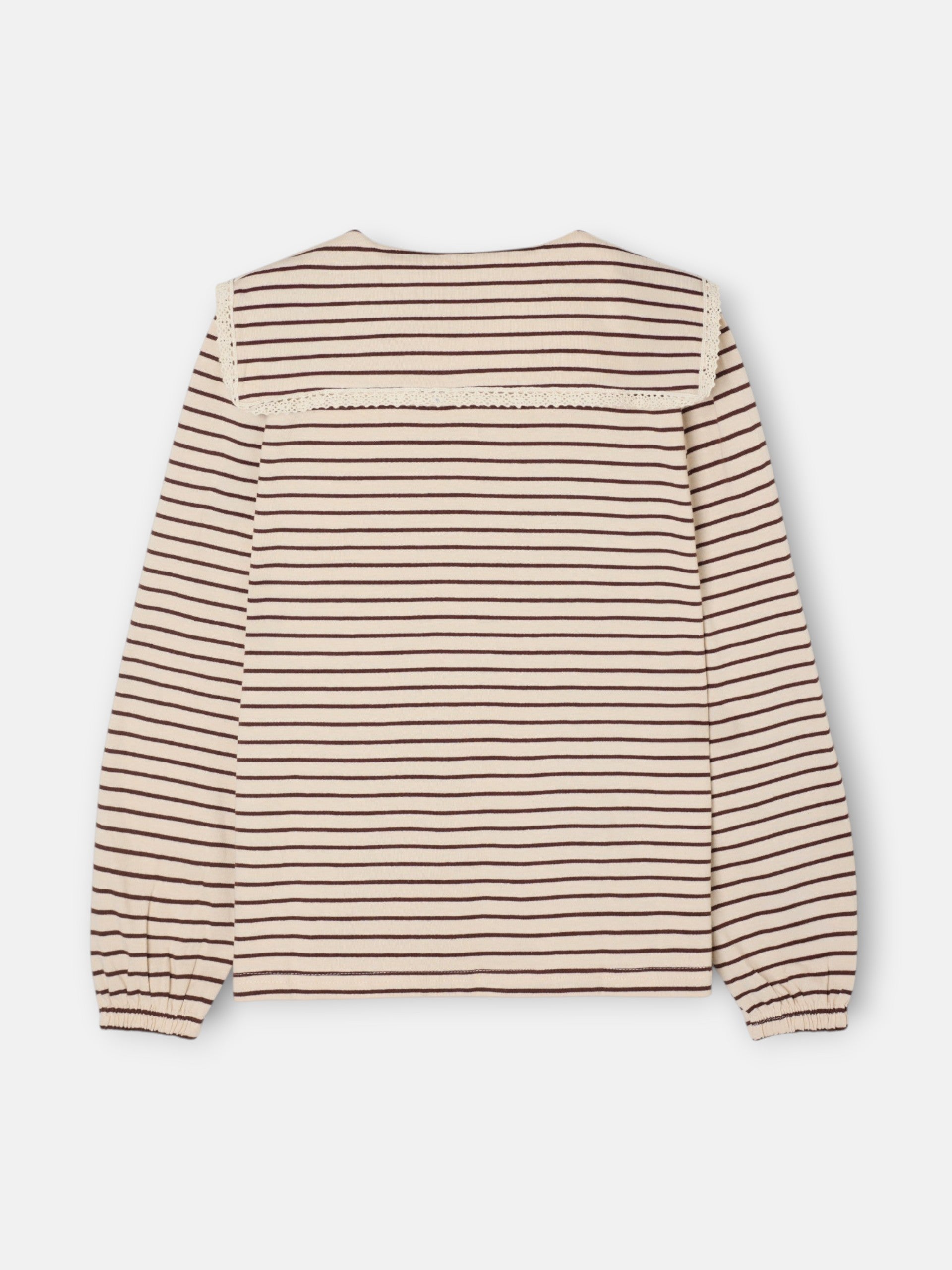 Camisola de manga comprida com gola bobo às riscas camel