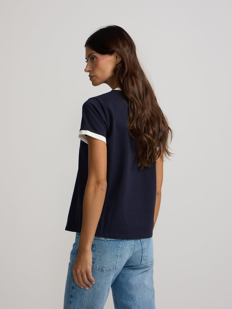 T-shirt femme Silbon raquette contraste bleu