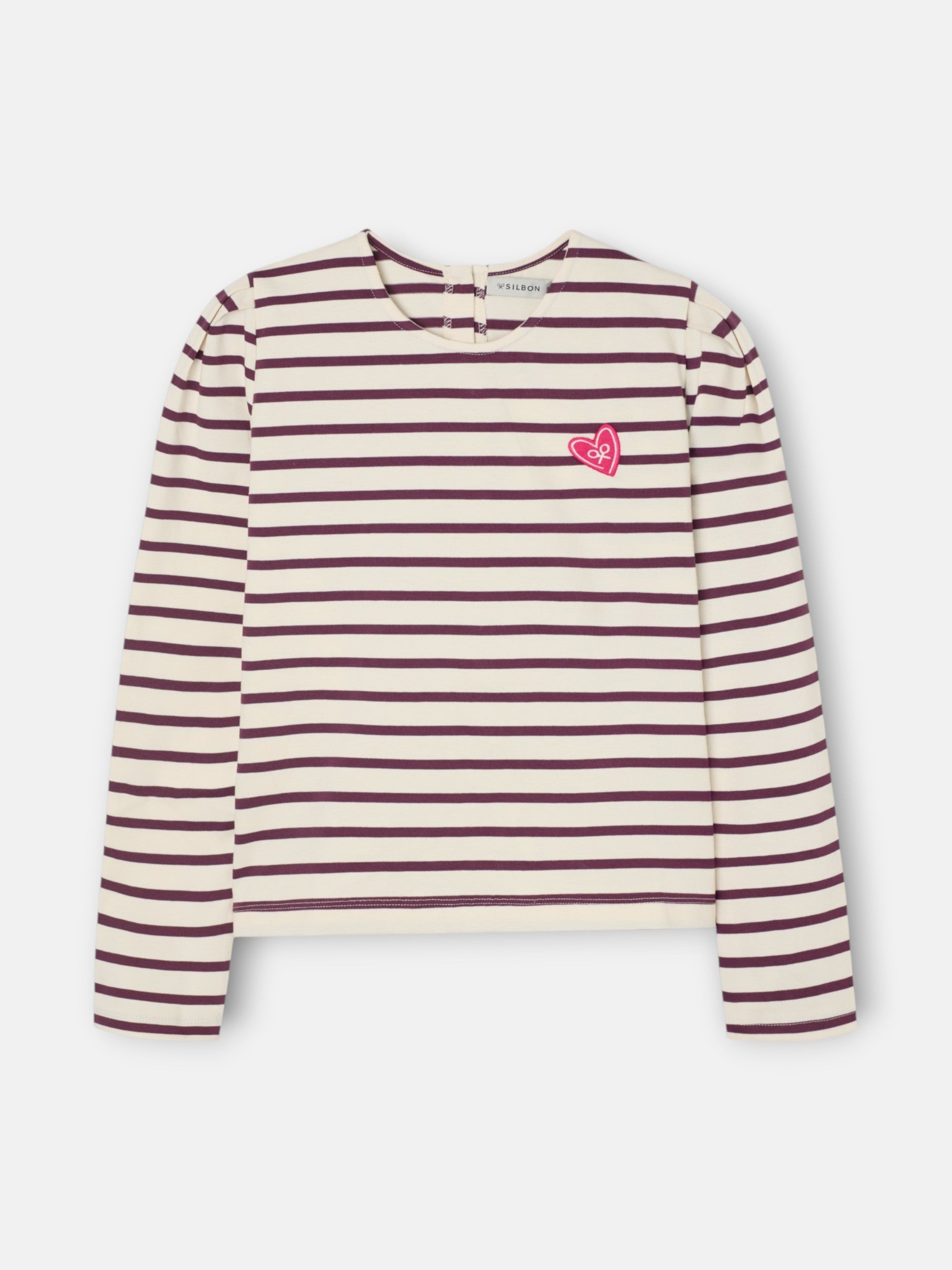 Camisola mulher manga comprida franzida riscas grená