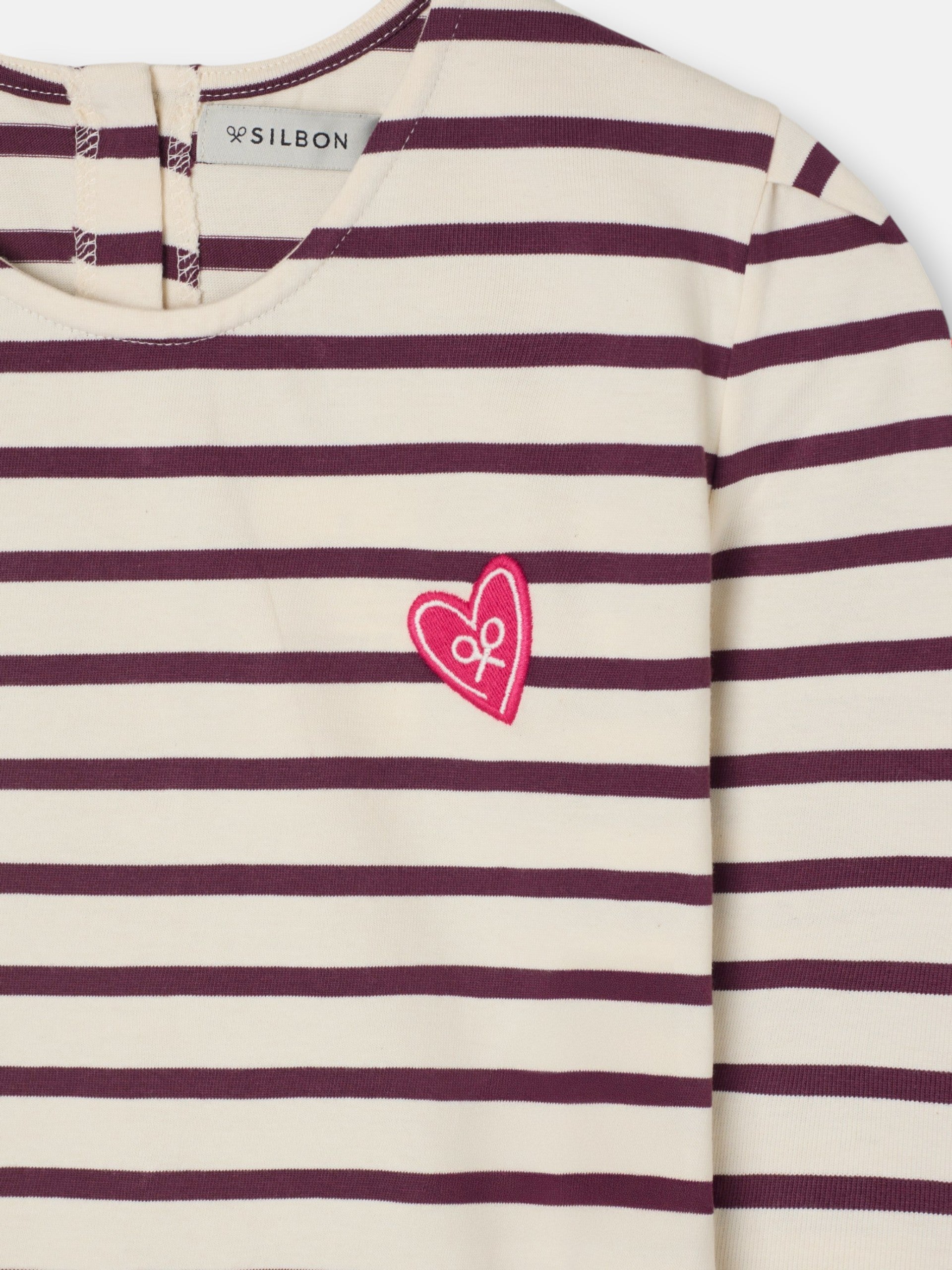 Camisola mulher manga comprida franzida riscas grená