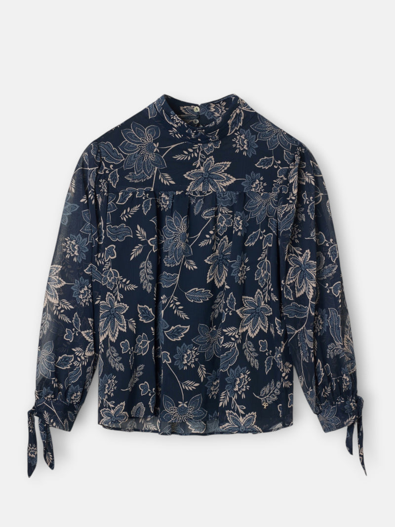 Blusa manga lazada estampado flores azul