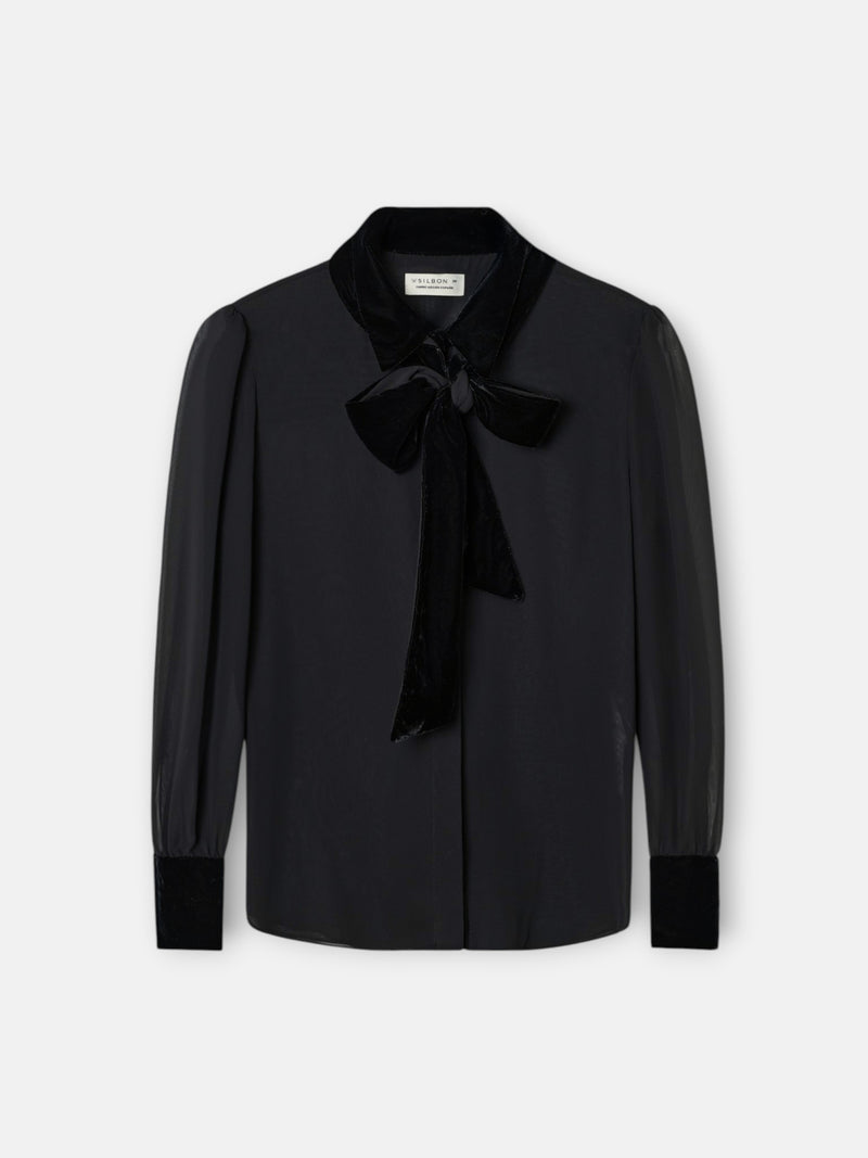 Camisa lazada terciopelo gasa negro