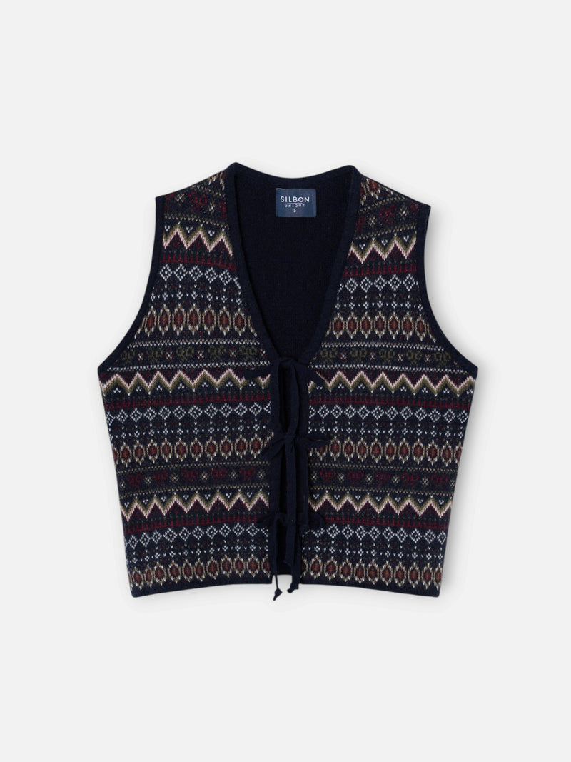 Gilet unique en maille jacquard avec nœuds bleu marine
