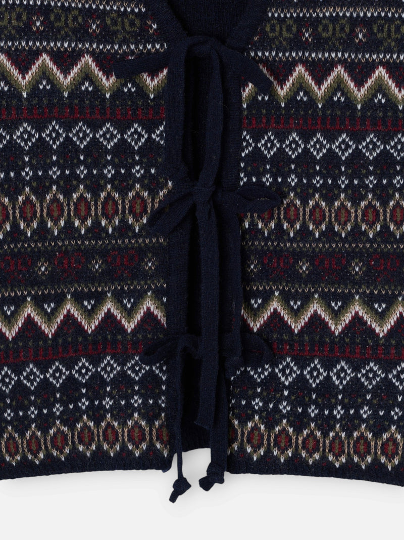 Gilet unique en maille jacquard avec nœuds bleu marine