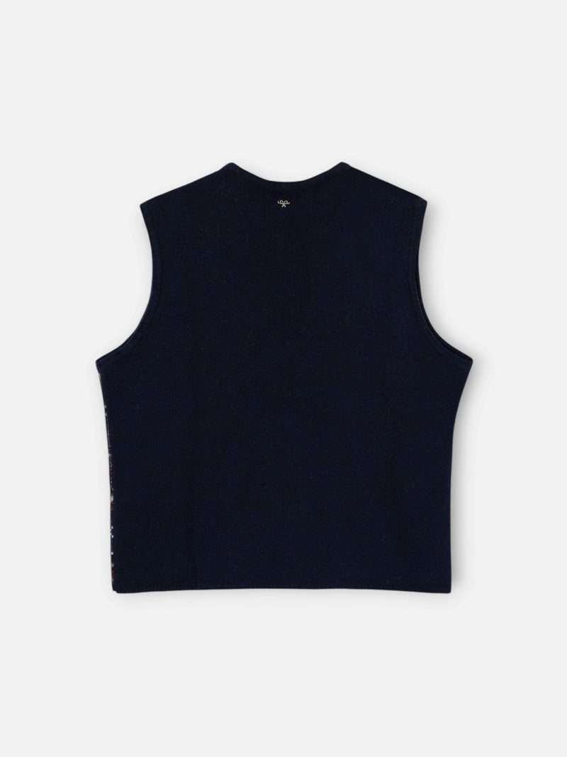 Gilet unique en maille jacquard avec nœuds bleu marine