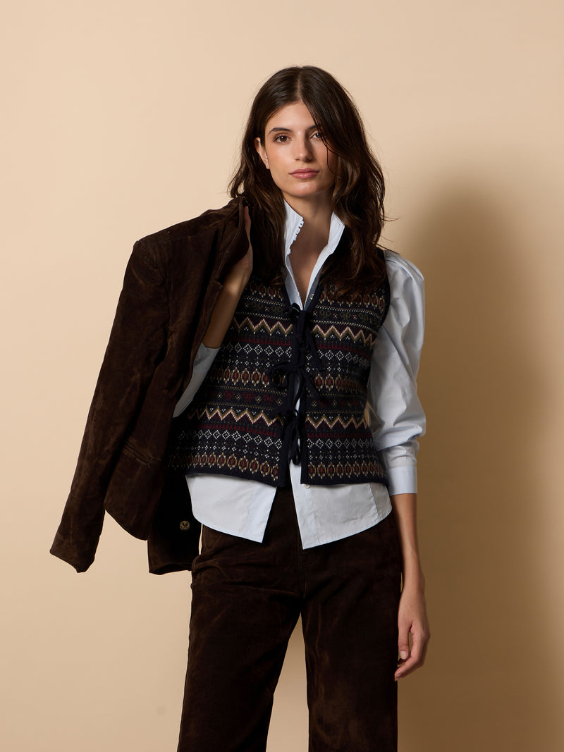 Gilet unique en maille jacquard avec nœuds bleu marine