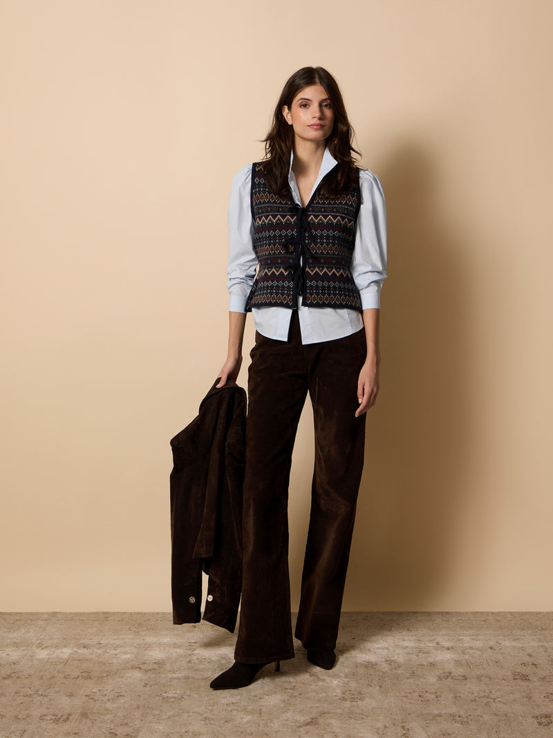 Gilet unique en maille jacquard avec nœuds bleu marine