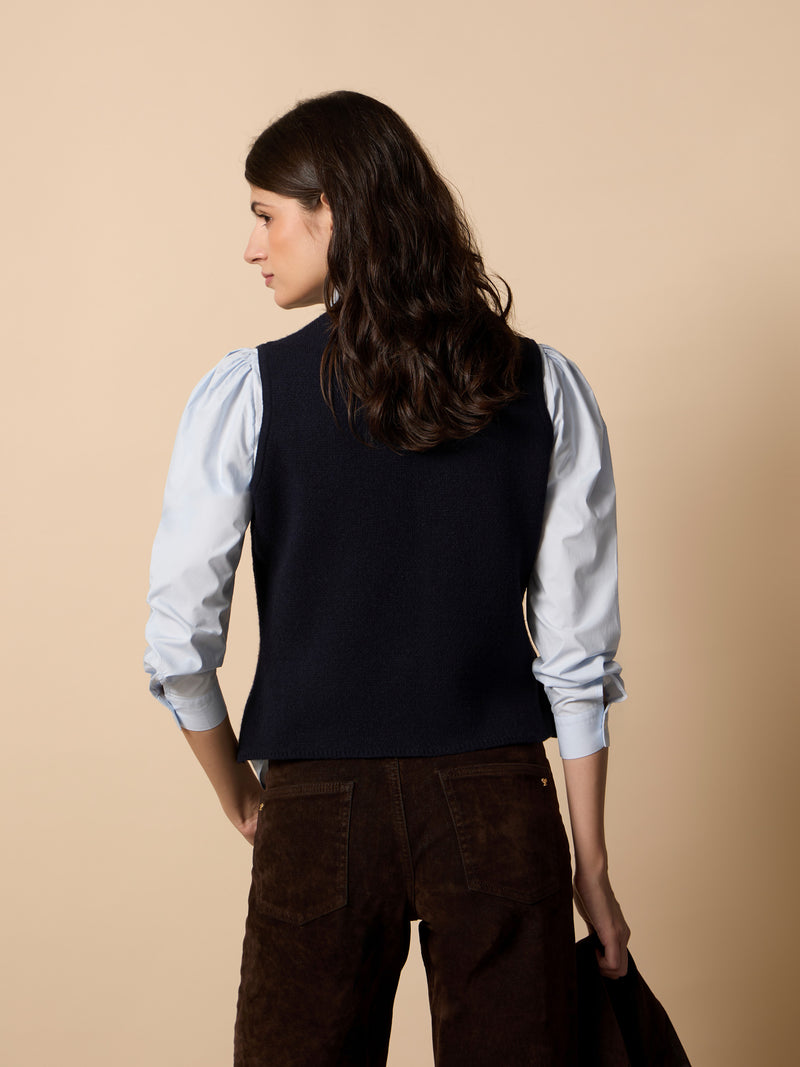 Gilet unique en maille jacquard avec nœuds bleu marine