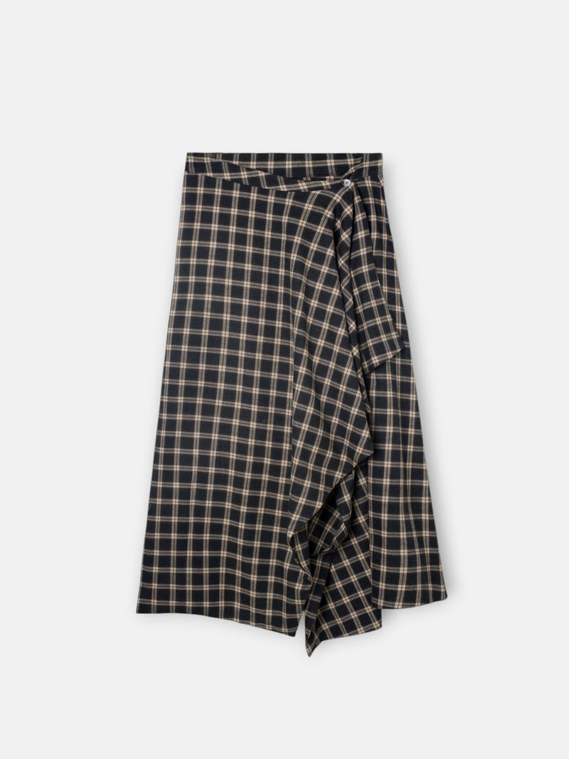 Falda midi cuadros gris y crudo