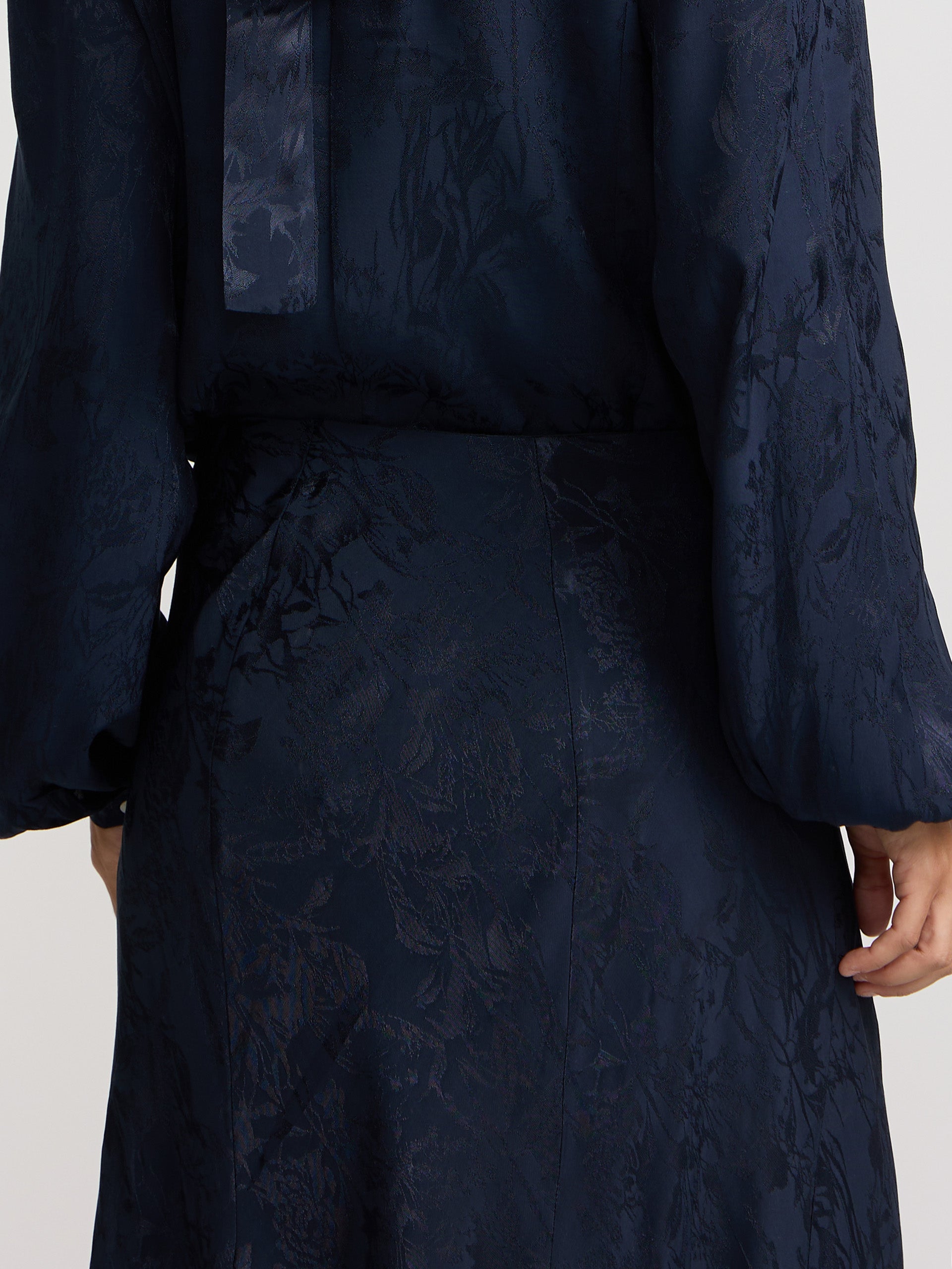 Jupe midi évasée jacquard bleu marine