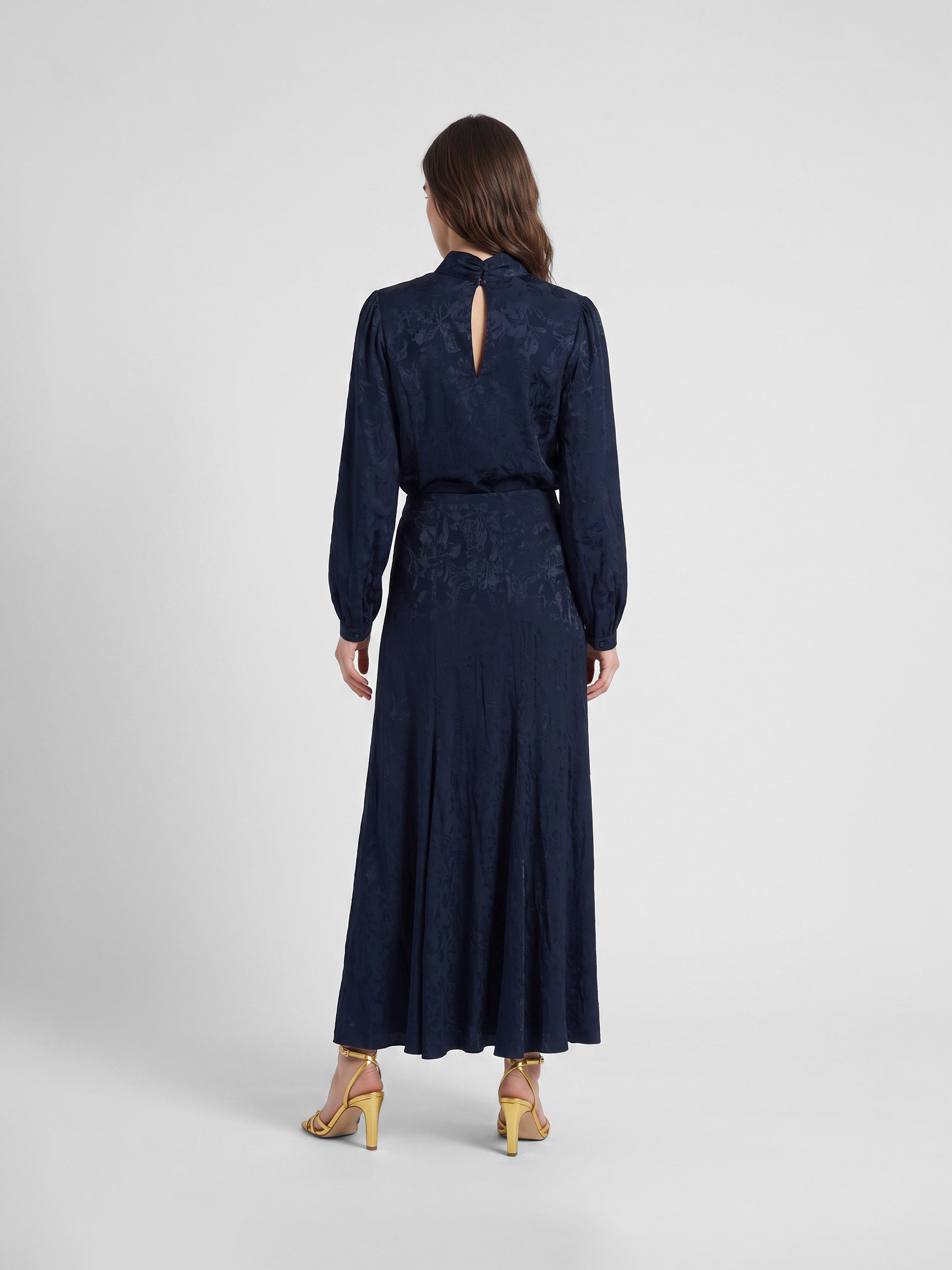 Falda midi evase jacquard azul marino