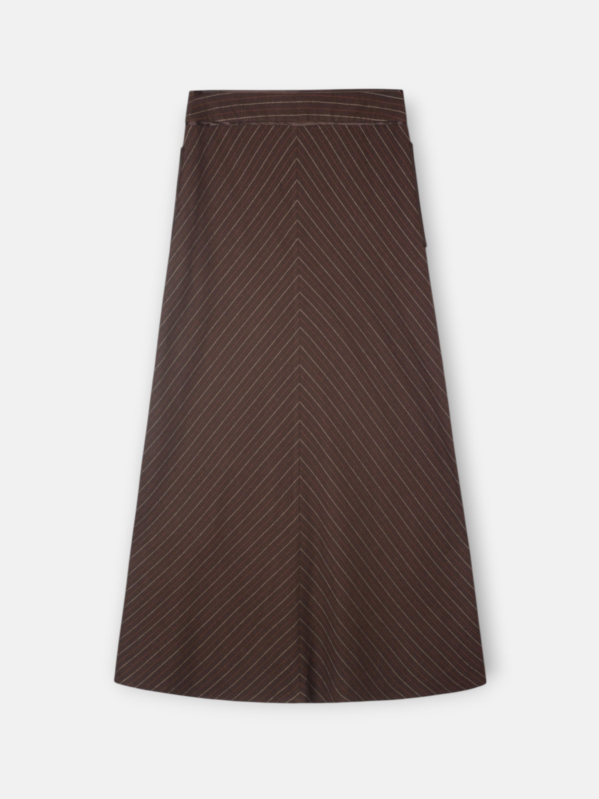 Falda midi evase rayas marron
