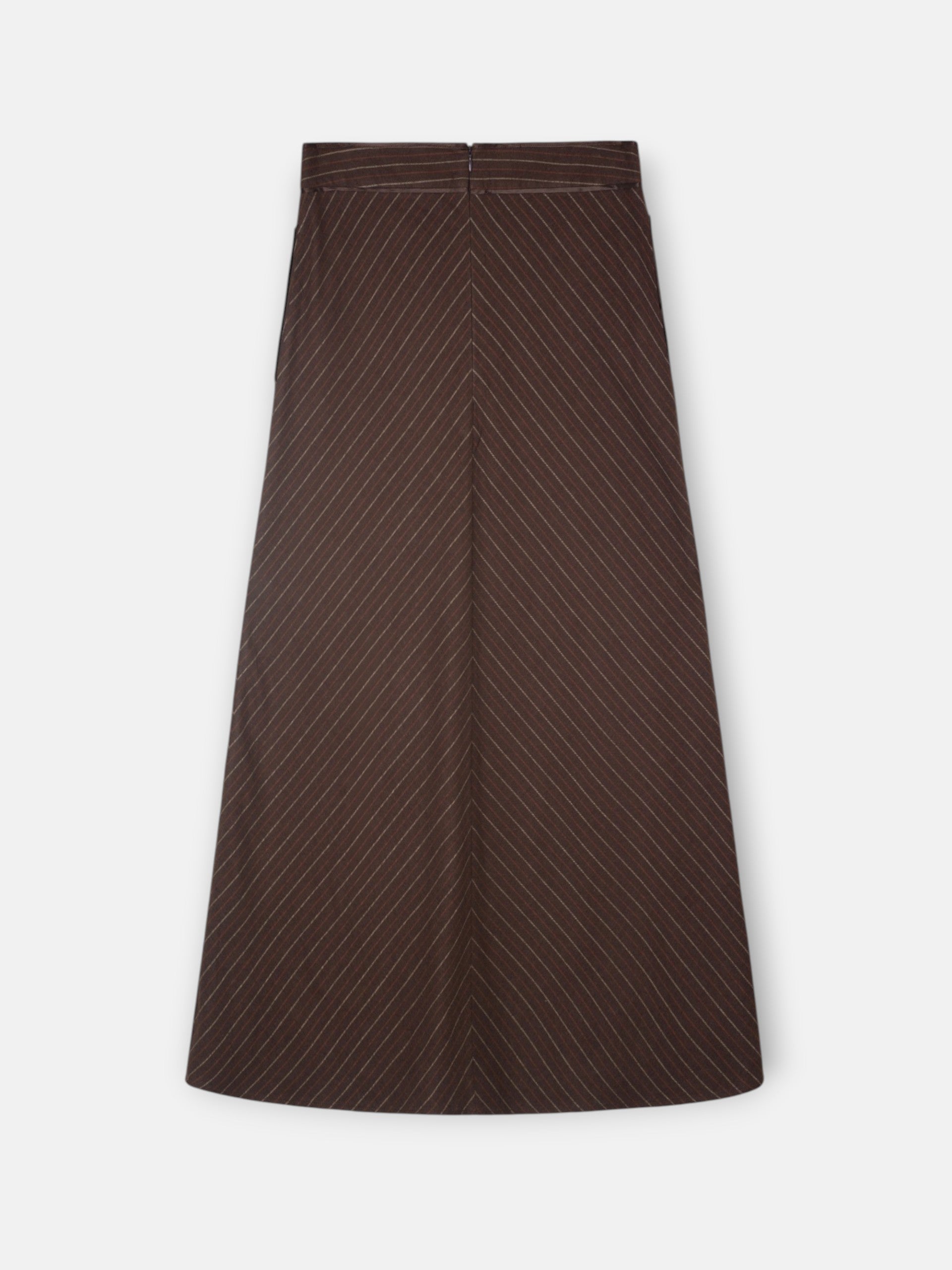 Falda midi evase rayas marron