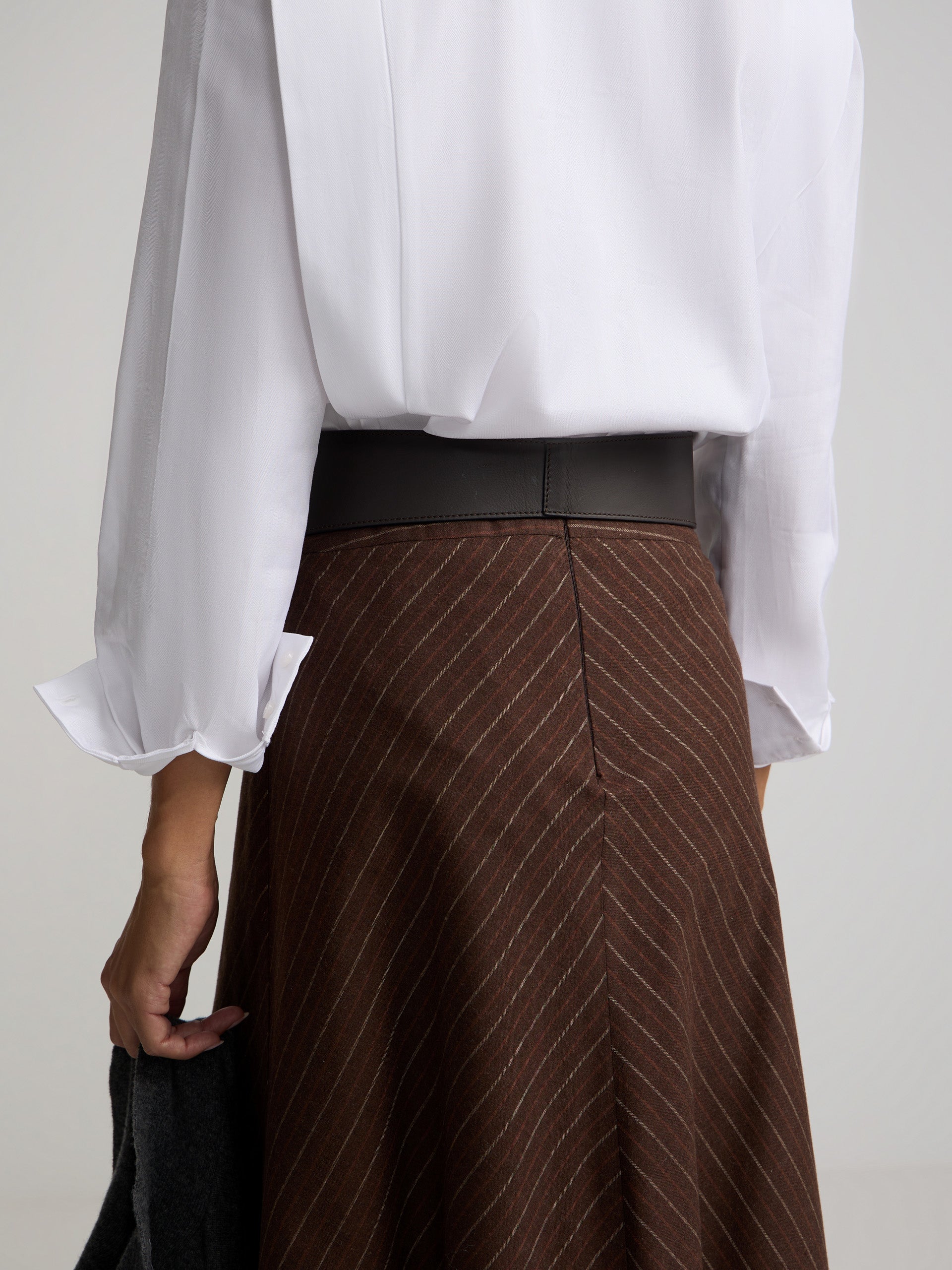 Falda midi evase rayas marron