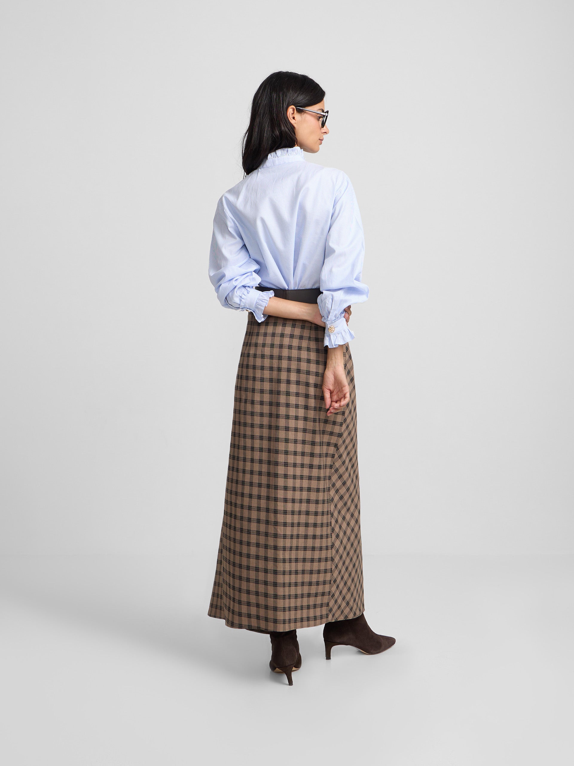 Falda midi cuadros marrones
