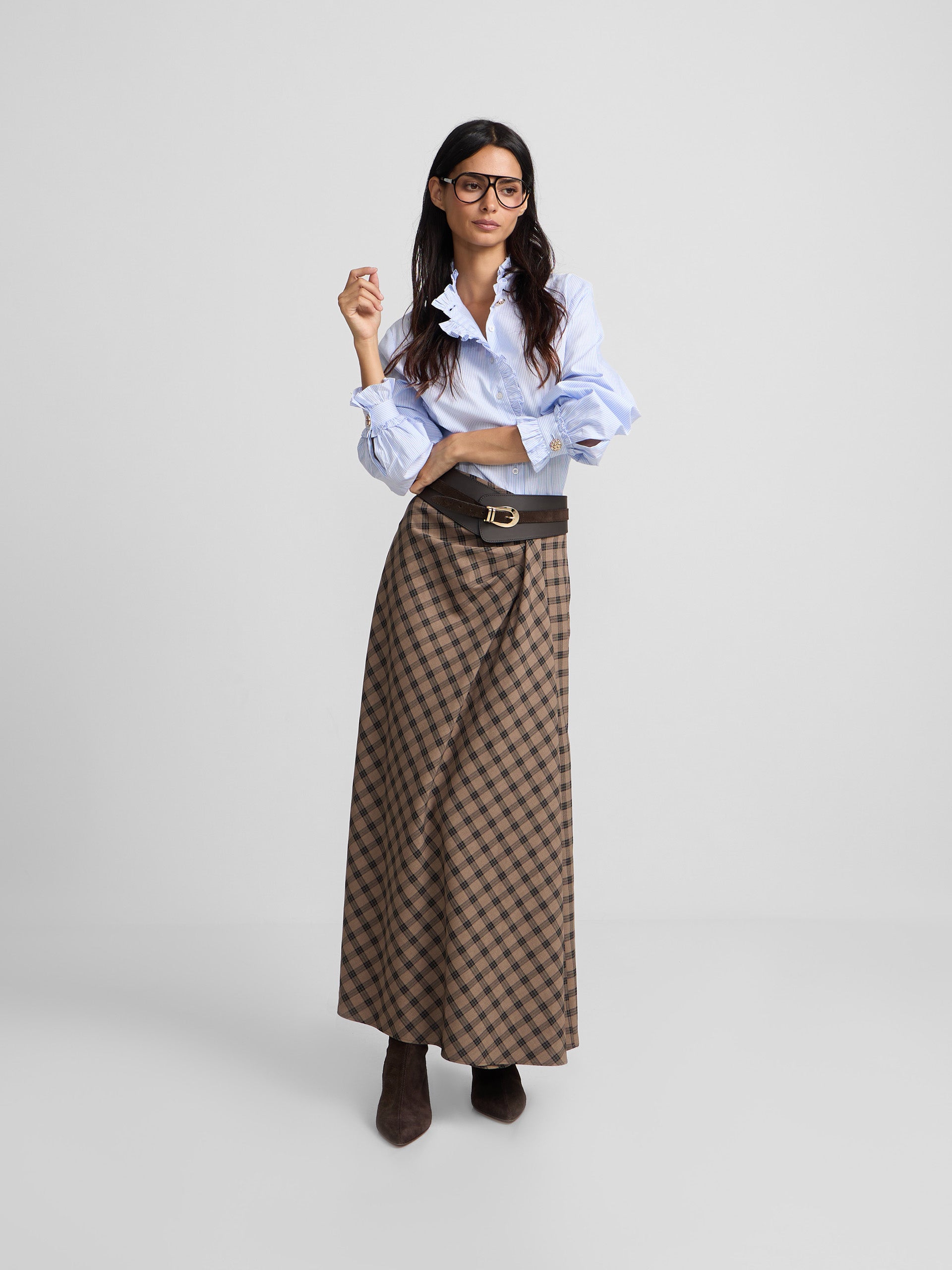 Falda midi cuadros marrones