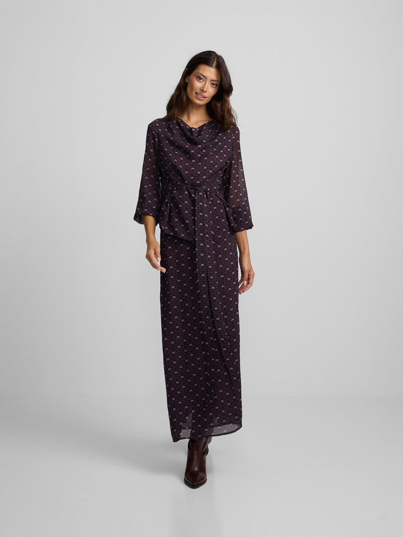 Midi skirt with purple print and tie