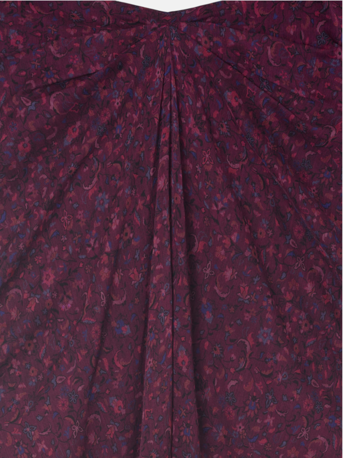 Falda midi drapeado central flores granate
