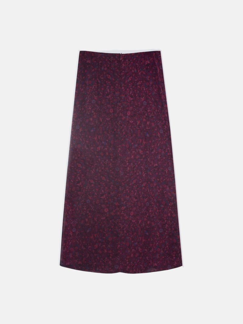 Falda midi drapeado central flores granate