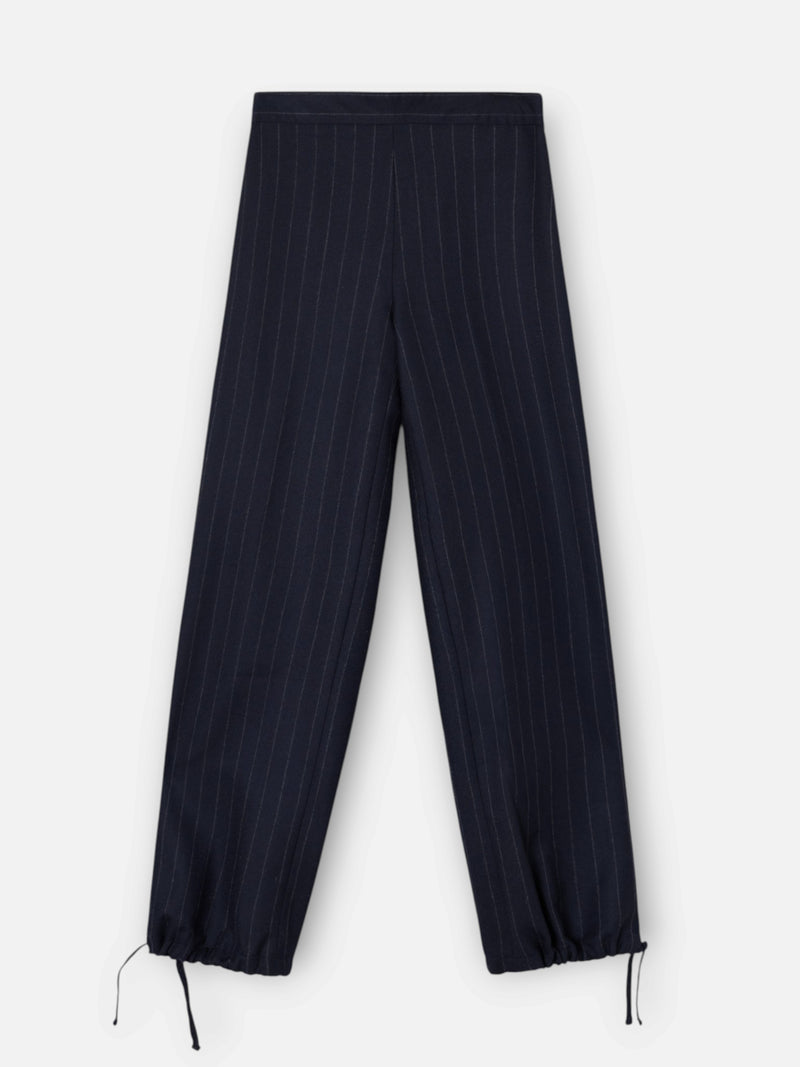 Unique baggy trousers with navy blue pinstripes