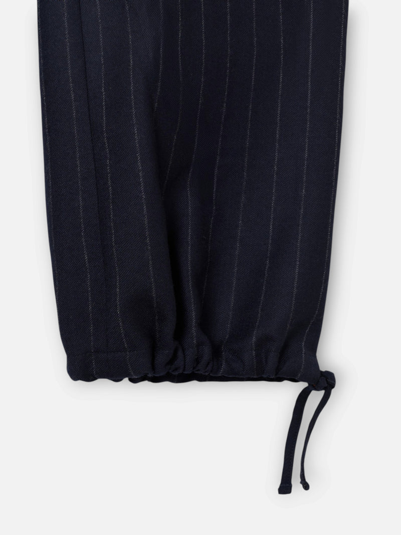 Unique baggy trousers with navy blue pinstripes