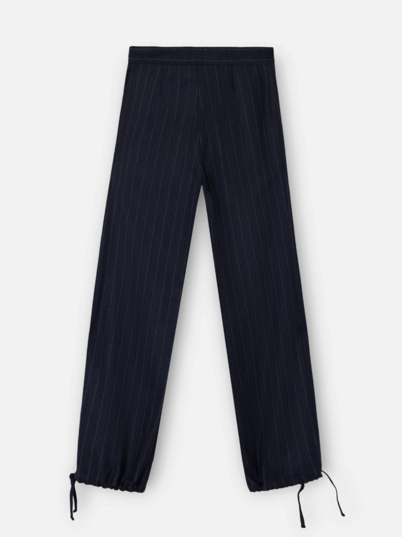 Unique baggy trousers with navy blue pinstripes