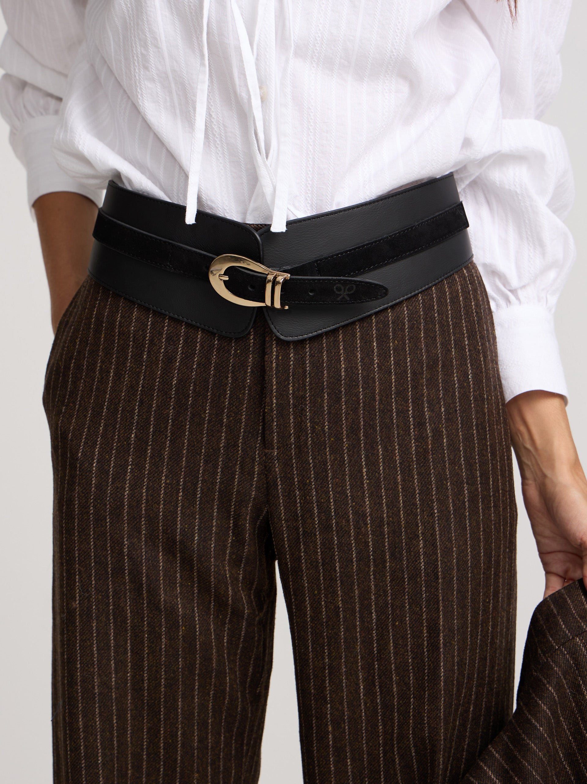 Pantalon recto rayas diplomaticas marron