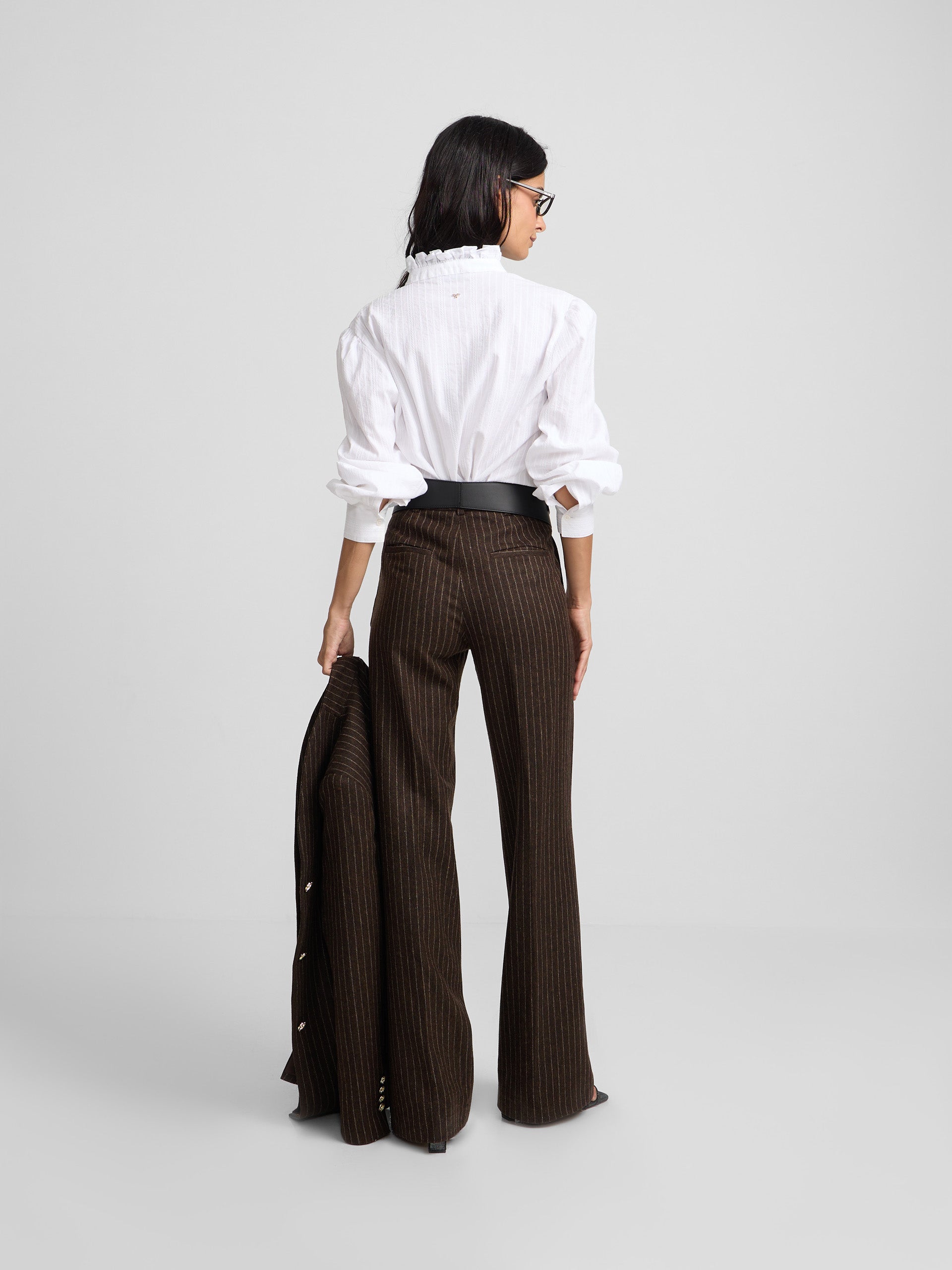 Pantalon recto rayas diplomaticas marron