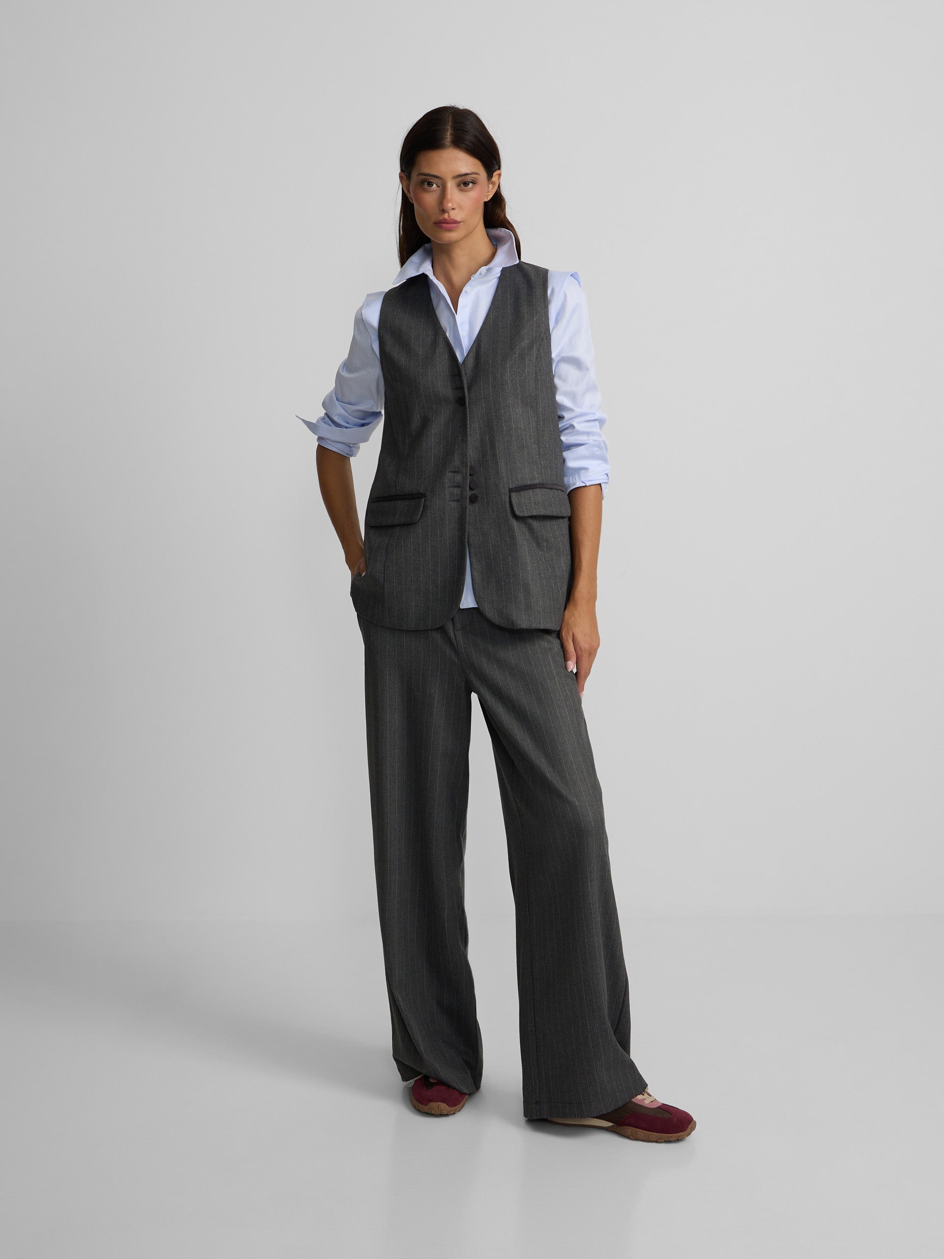 Pantalon droit à rayures diplomatiques gris