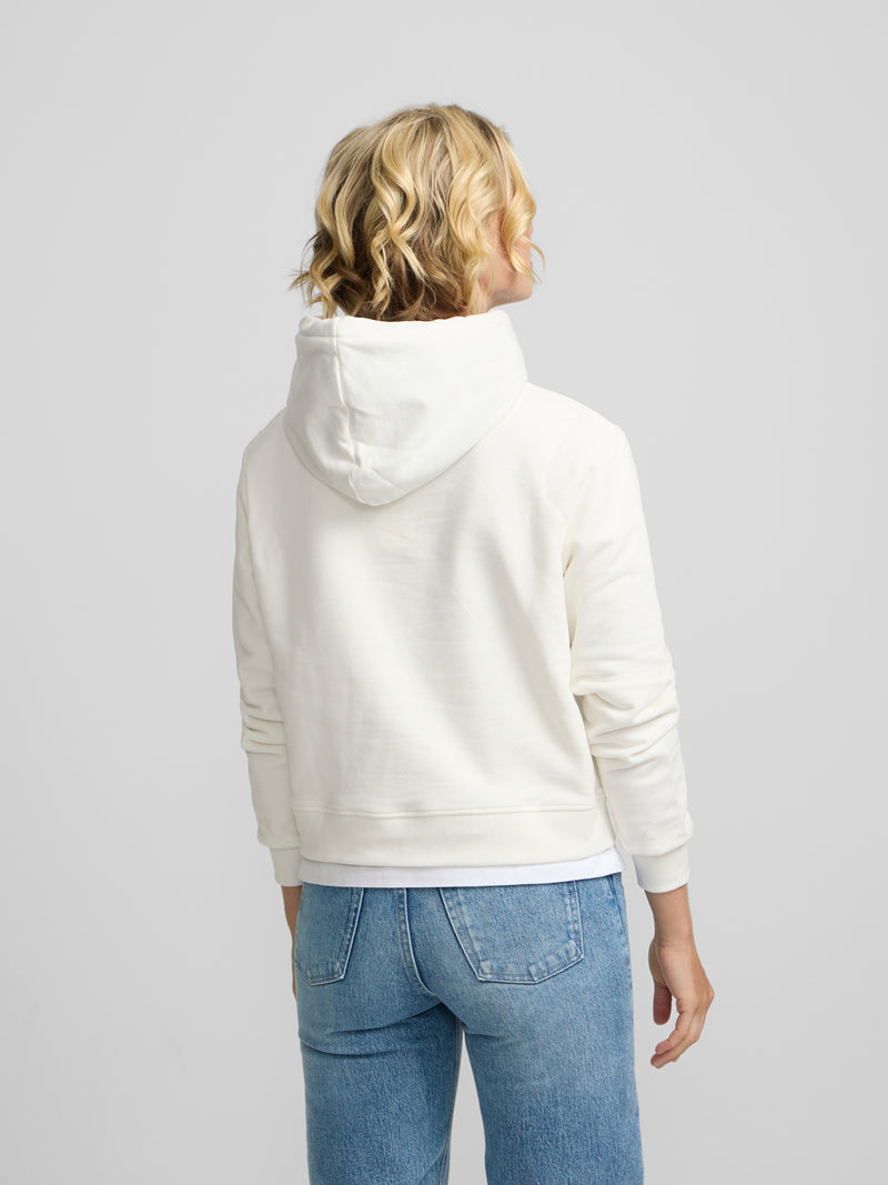 Sudadera woman capucha raqueta estampado crudo