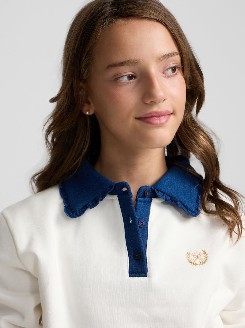 Sweatshirt de menina com gola polo bege
