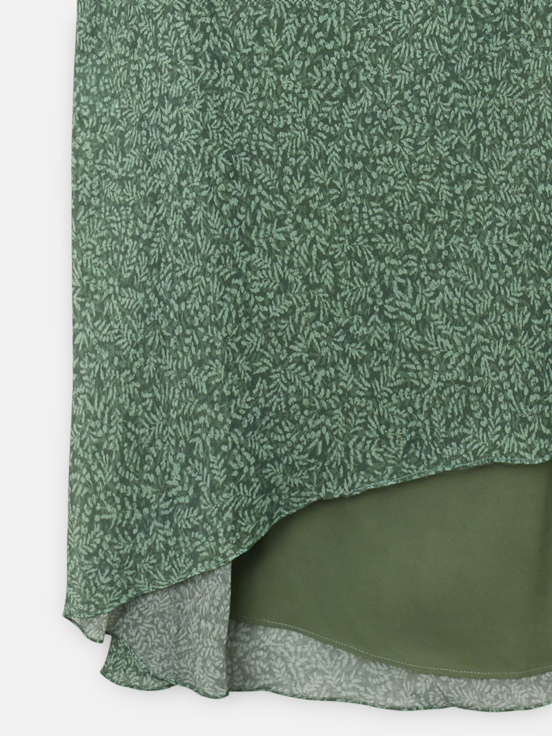 Robe midi imprimée feuilles vertes