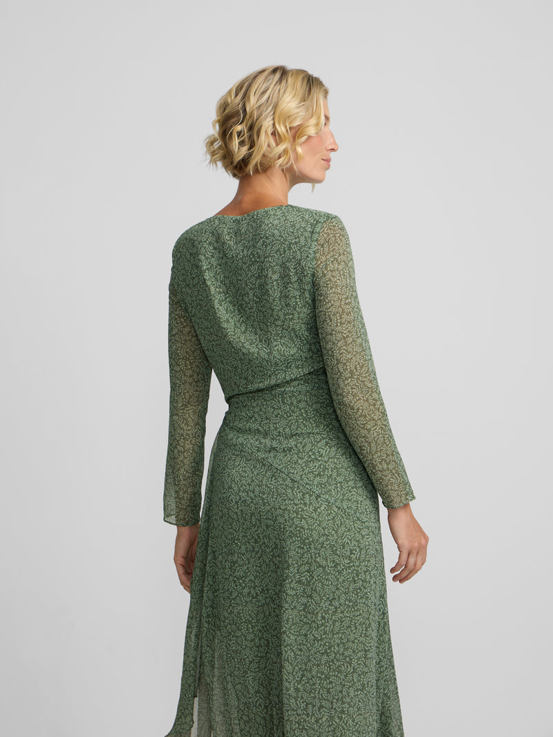 Robe midi imprimée feuilles vertes