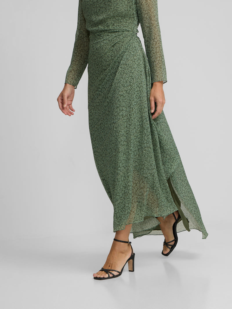 Robe midi imprimée feuilles vertes