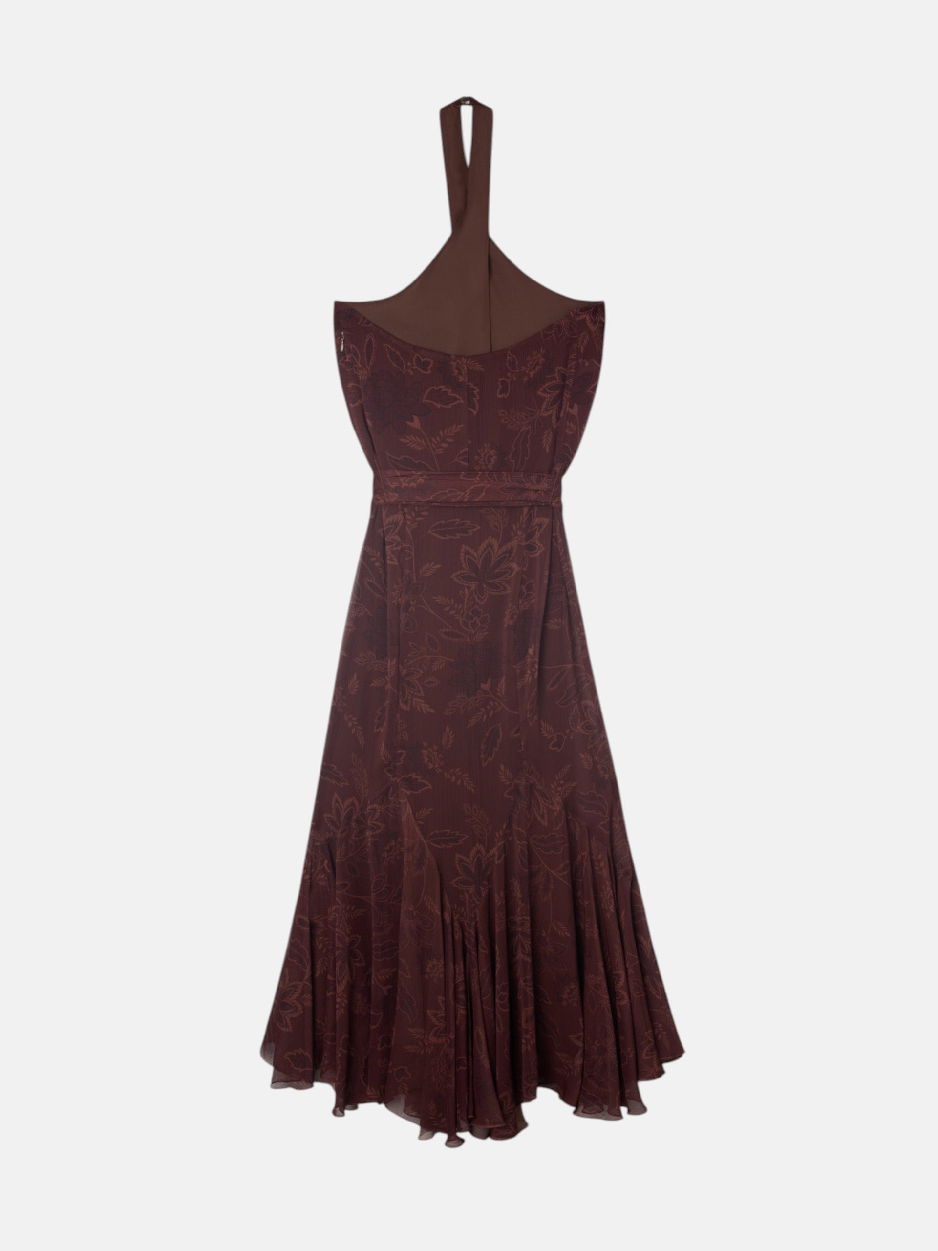 Vestido cuello halter estampado marron