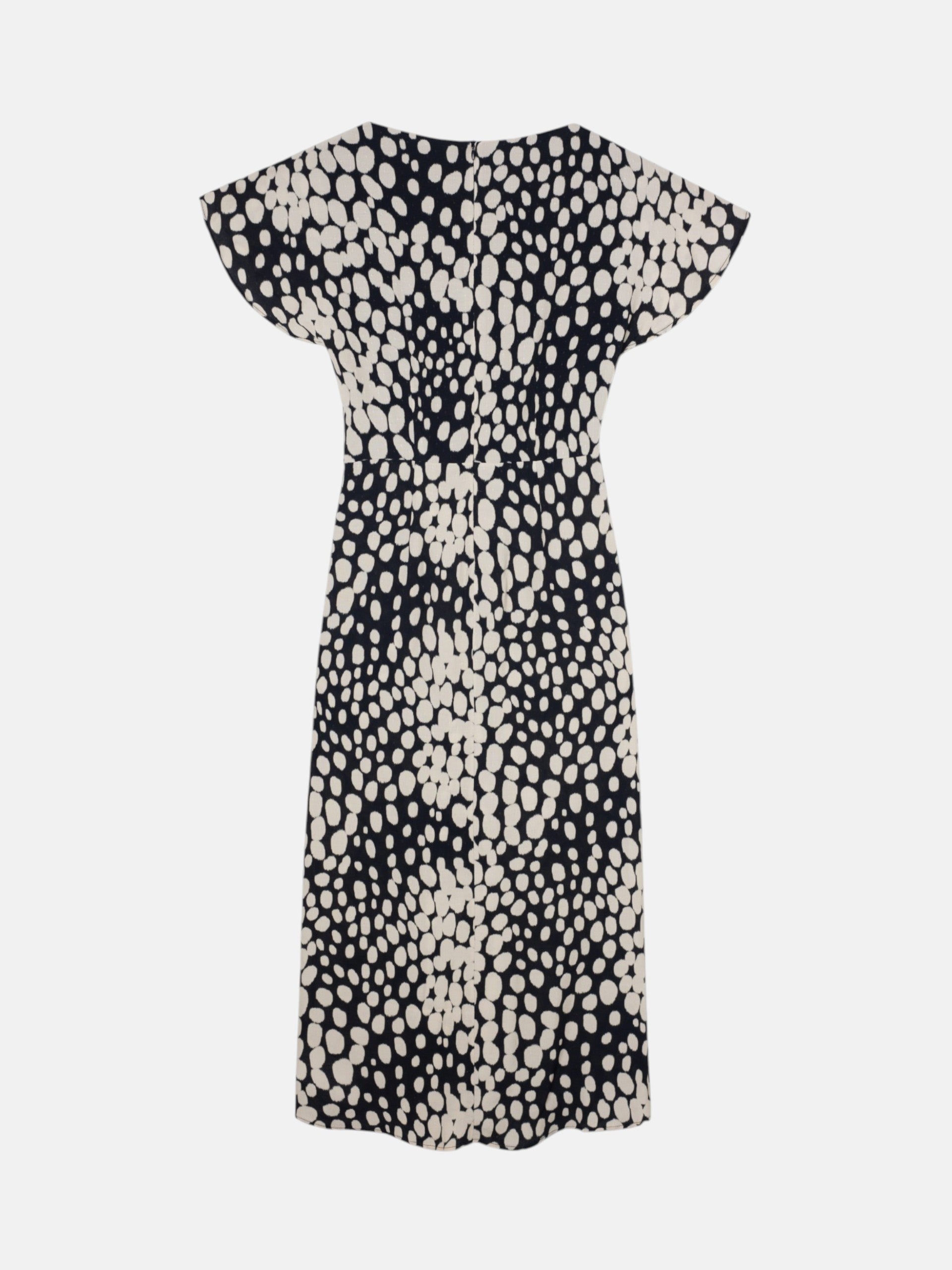 Robe midi drapée à pois blanc et noir