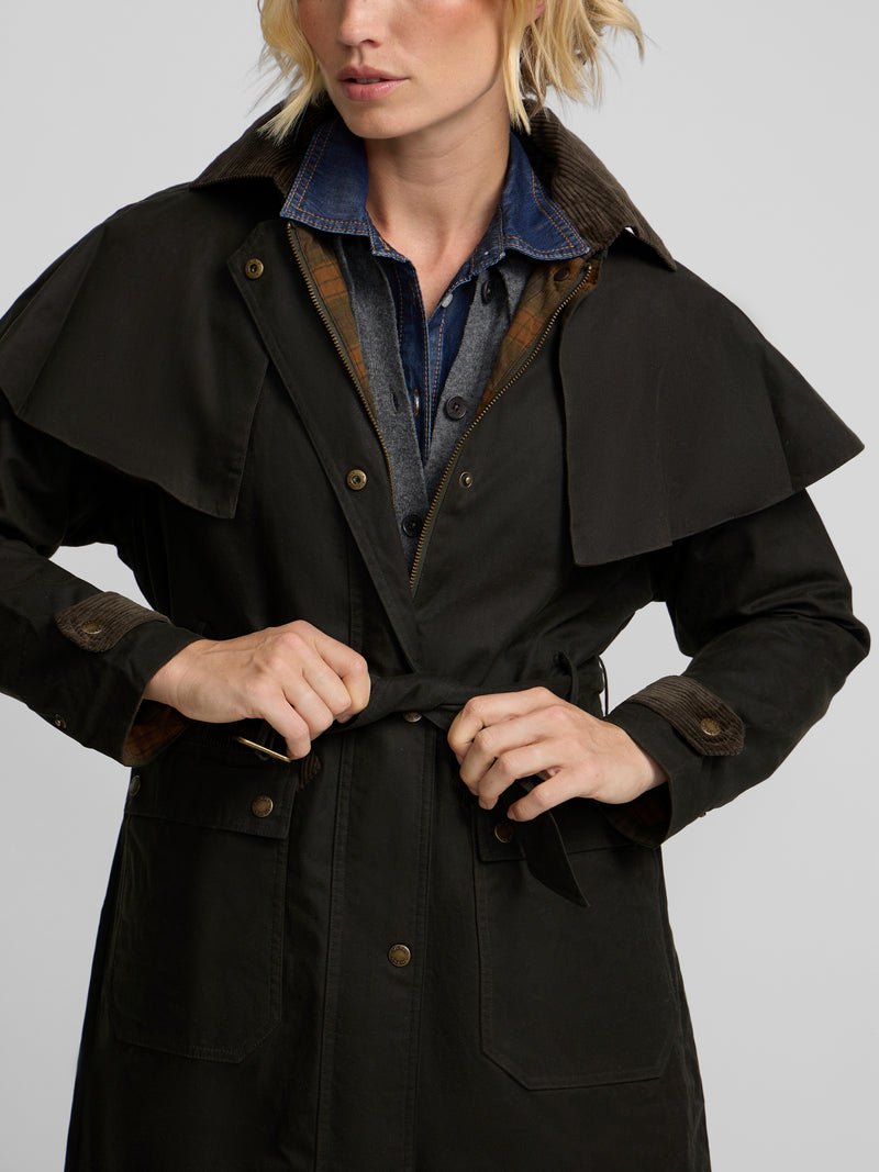 Parka encerada cuello pana verde
