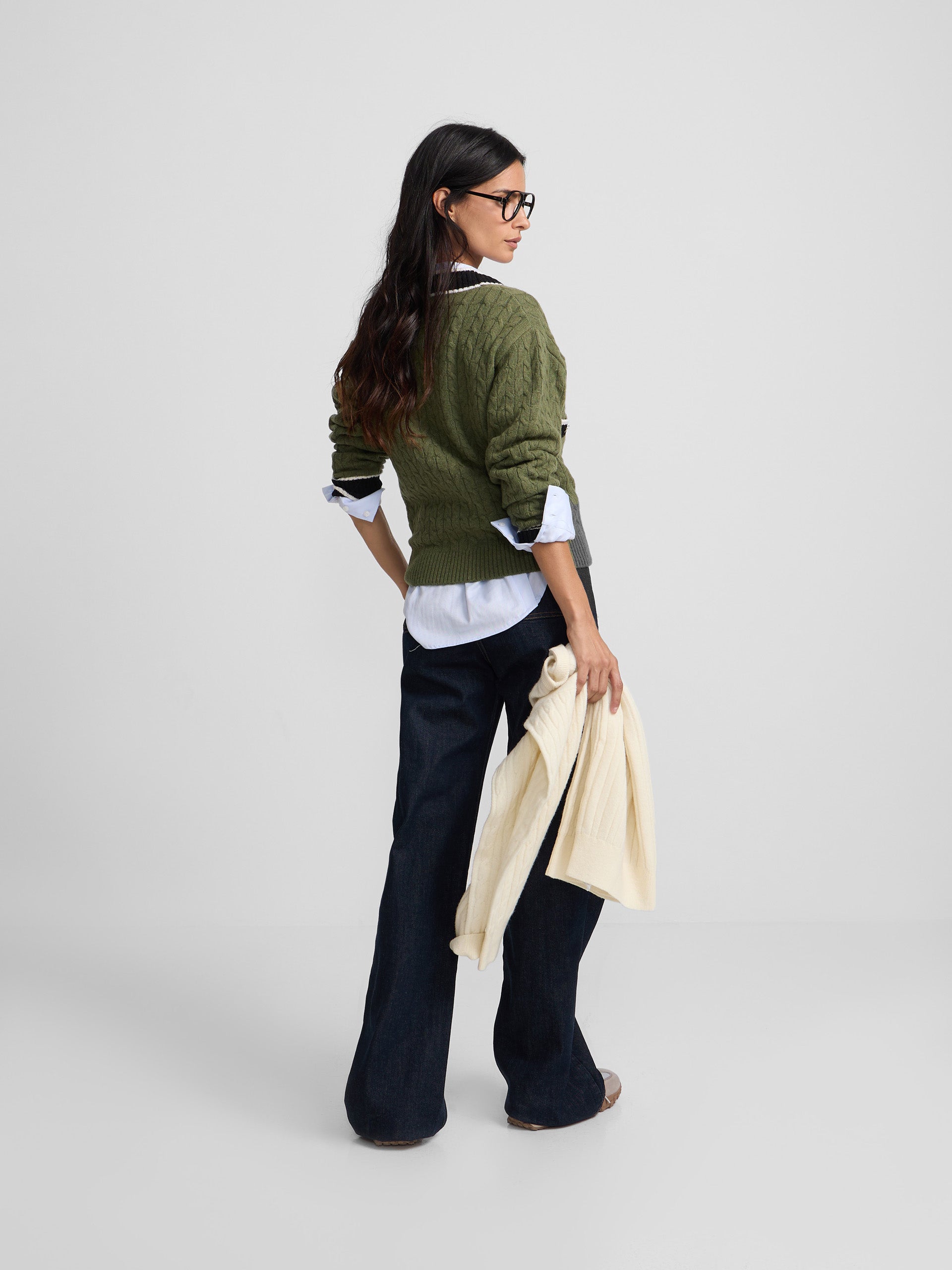Green college crest cardigan