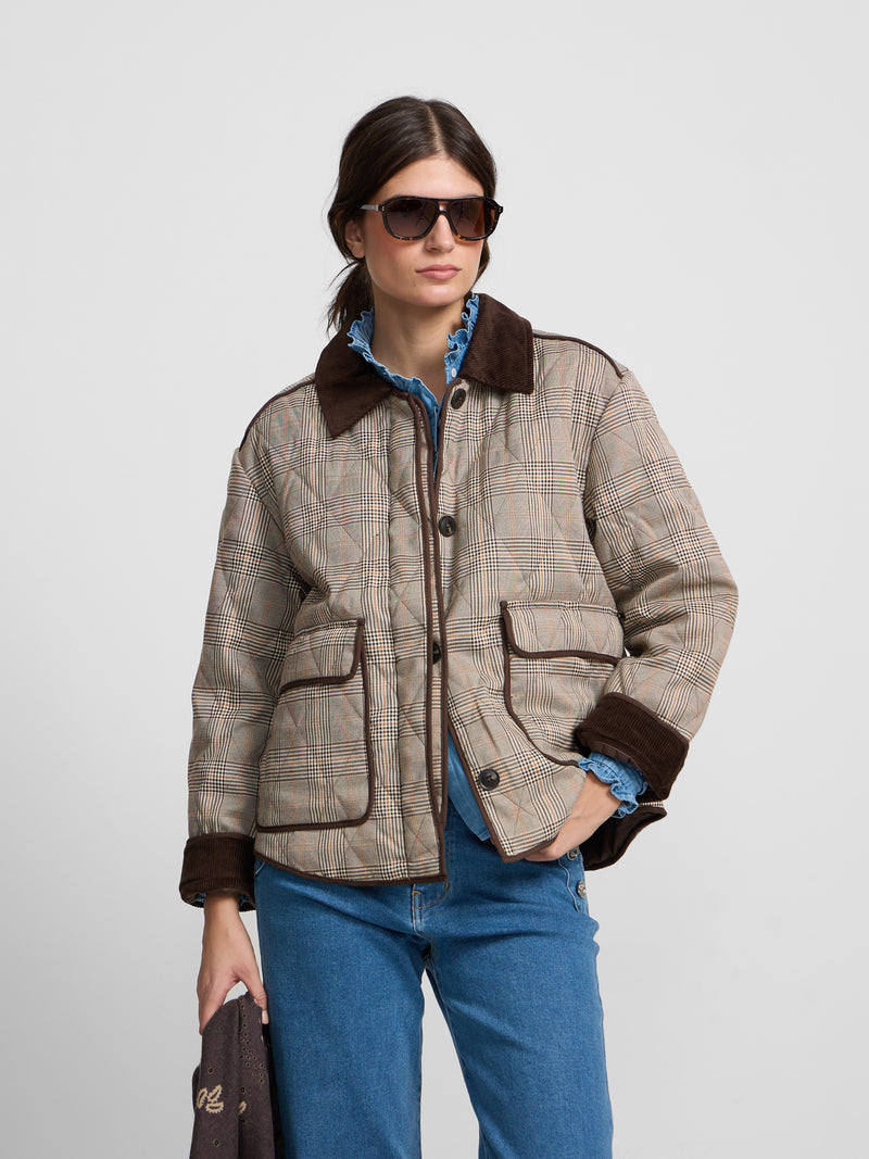 Parka corta acolchada cuadros marrones